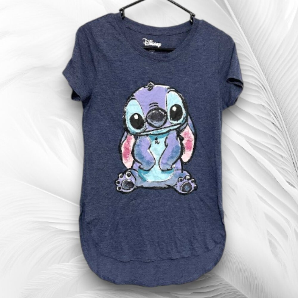 Disney Stitch Graphic Tee Blue Short Sleeve Juniors Size S